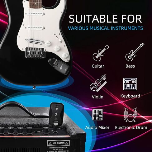 Mr.Power 2.4 جيجا هرتز نظام استقبال إرسال الجيتار اللاسلكي، قابس تصميم صامت 18 قناة 6 ساعات التحمل قابلة لإعادة الشحن للجيتار الكهربائي باس الكمان لوحة المفاتيح الغيتار اللاسلكي أمبير in Kuwait