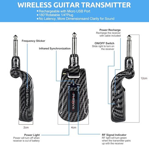 جهاز إرسال جيتار Phenyx Pro قابل لإعادة الشحن PTG-11، تصميم UHF مع تنوع احترافي حقيقي، 100 تردد قابل للاختيار، بدون كمون، تغطية 165 قدم in Kuwait