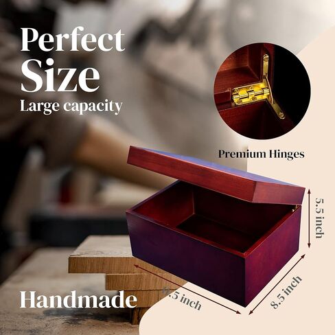 HKG Deluxe- Large Memory Wooden Box with Hinged Lid Beech Wood 11'5x8'5x5'5 Hand-Crafted Decorative Wood Storage Treasure Box for Keepsakes or Recipes in Saudi Arabia