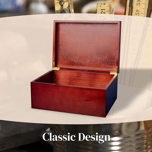 HKG Deluxe- Large Memory Wooden Box with Hinged Lid Beech Wood 11'5x8'5x5'5 Hand-Crafted Decorative Wood Storage Treasure Box for Keepsakes or Recipes in Saudi Arabia