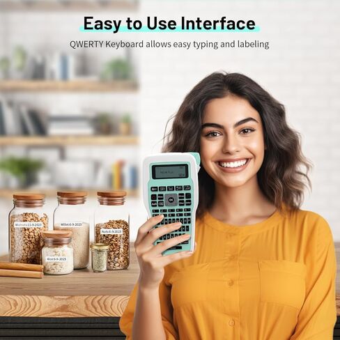 آلة صنع الملصقات والطابعة، ملصق لوحة مفاتيح QWERTY محمول E1000 مع حزمة واحدة JM-231 ومحول تيار متردد، صانع ملصقات لتنظيم المنزل والمكتب والمدرسة، أخضر in Kuwait