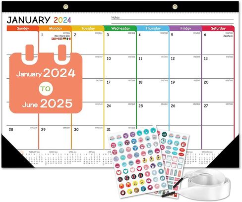 Umriox Large Desk Calendar, 18 Months 22" x 17" Desk Calendar, Runs from January 2024 to June 2025, 2024 Desk/Wall Calendar for School Work and Home Planner in Saudi Arabia