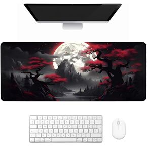 Japan Mouse Pad Large Anime Cartoon Gaming Mouse Pad, Waterproof Anti-Slip Rubber Desk Mat with Seamed Edges for Gaming Office and Home 31.5x11.8x0.12 inches (Red)