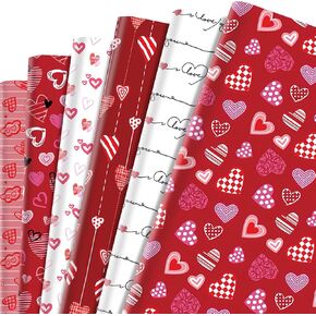 12 ورقة الحب ورقة غلاف - Red & White Love Heart Print Gift Wrap - 19.7 × 27.6 بوصة - مثالية للاحتفال بالزفاف ، دش الطفل ، عيد ميلاد وتعبئة العطلات
