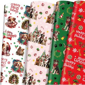 Watersay 12 Sheet Christmas Wart Paper Not Roll Vintage Funtage Animal Gift Wrap Plated Flat for Diy Crafts Holiding Holday Party Supplies ، 20 "× 28" (أحمر ، وردي فاتح ، أبيض ، أخضر داكن ، كلب)