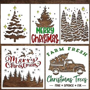 Christmas Stencils for Painting on Wood - Reusable Templates with a Merry Christmas and Tree Stencils - Large Holiday Stencils for Signs, Art & DIY Crafts