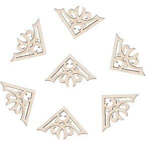 LiQunSweet 100 Pcs Wood Slice Carving Ornament Cut Out Paintable Wooden Guard Edge Cover Triangle Book Corner Protector for Jewelry Case Box Book Menus - 24x38mm