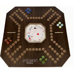 Jackaroo Board Game - 2-4 Player Cards and Marbles Board Game - Marble Chase Game - Carbles Game with Cards - Jokers and Marbles Game - Wahoo Wooden Board Foldable and Open in The Middle (Walnut)
