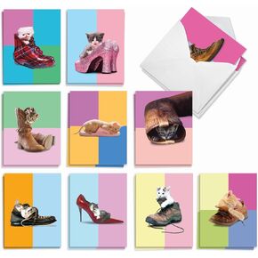 The Best Card Company - 20 Adorable Cat Greeting Cards (4 x 5.12 Inch) - Blank Assortment (10 Designs, 2 Each) - Paws Gone Wild-Cats AM9618OCB-B2x10