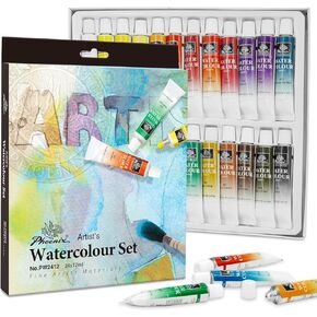 PHOENIX Watercolor Paint Set Tubes 12x12ml / 0.4 Fl Oz Non-toxic Water Color Paints Great Value Painting Art Supplies for Adults, Kids, Artists & Beginners