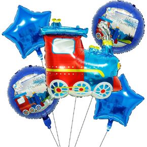 5PCS Jumbo Blue Train Foil Balloons Set Train Themed Party Supplies Baby Shower Boy Birthday Party Decor