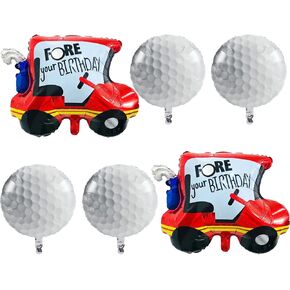 RS 6PCS Golf Foil Balloons Golf Cart Balloons Golf Ball Sports Balloons for Birthday Baby Shower Golf Themed Party Decorations Supplies