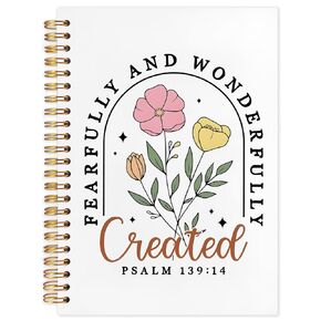 SNNDER Floral Christian Notebook Journal, Fearfully and Wonderfully Bible Journaling Notebook, Prayer Journal for Woman, Church Notes Notebook, Scripture Hardcover Spiral Notebook for Work, 5.5x8.3 Inch