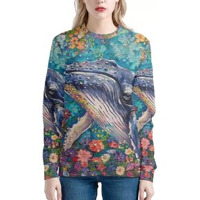 PinUp Angel Cute Animal Sweatshirts for Women Long Sleeve Funny Artistic Oil Painting Patterned Pullover Tops Blouse