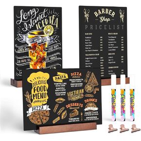 3 Pack Small Desktop Chalkboard with Wood Base, 8 x 12" Tabletop Blackboard Menu Food Chalk Signs for Bar Store Restaurant Party Wedding Buffet Table Decoration