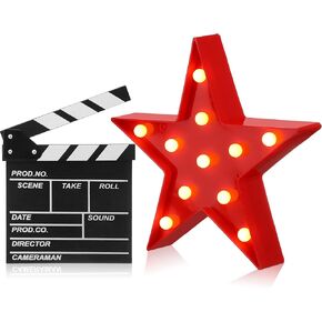 Tuanse السينما للمسرح ديكور فيلم ملحق لوحة Clapper و Marquee Light Led Star Sign Sign Props for Decorations Party Supplies