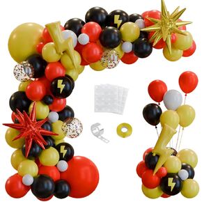 148pcs أحمر أسود أسود أصفر بالونات قوس جارلاند أكياس ، لعبة كرتونية تحت عنوان حفلات عيد ميلاد الحزب زخارف موضوع