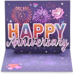 Pop Up Anniversary Card with Lights & Music, 12 Inch Paper Rose Bouquet Greeting Cards with Note Card & Envelop, Happy Anniversary Cards for Women, Popup Wedding Anniversary Card Gifts for Wife