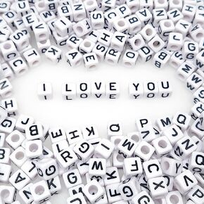 300+ Pieces 10x10mm Big Large White Cube Acrylic Alphabet Letter Beads A-Z Mixed Plastic Shape Loose Beads for Jewelry Making Bracelets Necklaces Key Chains (Black on White)