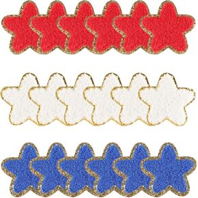 18 Pcs Star Patches Patriotic Iron on Patches Chenille Patches Iron on Red White Blue Star Appliques for 4th of July