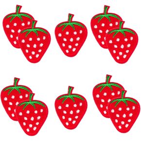 10 Pcs Red Cute Strawberry Appliques Strawberry Embroidered Iron on Patches Fruit Decorative Patches Sew On Applique for Shirts, Jeans, Hats, Coats, Jackets, Backpacks