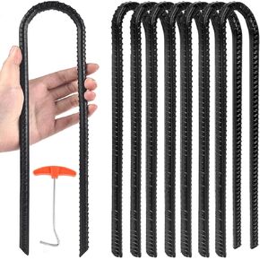 Trampoline Ground Wind Stakes Anchors High Wind Heavy Duty, 8 Pack 12 Inch U-Shaped Rebar Tent Stakes for Camping Tents, Soccer Goals,Fences, Swing, Landscape,Garden Decoration