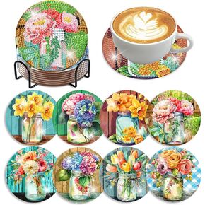 mrpwnle 8 Pack Diamond Art Coasters Kit-Cow Diamond Painting Coasters Kits with Holder Cork Pads DIY Highland Cow Diamond Art Painting Coasters Set for Adults Beginners Crafts Supplies