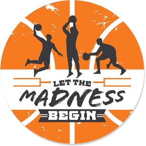 Big Dot of Happiness Basketball - Let the Madness Begin - College Basketball Party Circle Sticker Labels - 24 Count