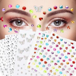 895PCS Gem Stickers for Face Eye Body Makeup, Glitter Rhinestones Jewel Stickers for Crafts, Water Bottle Decoration, Kids Reward, Sparkle Small Star Heart Round Butterfly Moon Sticker for Kids Adults