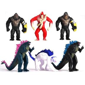 Set of 6 pcs Dragon vs Kong Toys, King of The Monsters, Dinosaur Dragon Toys Action Figures, Battle Roar B.E.A.S.T. Glove Shimo Frost Bite Mecha King Ghidorah Cake Toppers