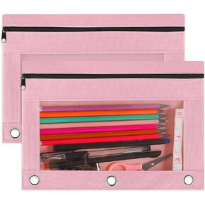 Gloween Pencil Pouch for 3 Ring Binder ، 2 Pack Pency Pouches/Cases with Zipper ، Binder Pender Pouch/Bage for Office School Supplies (Black)