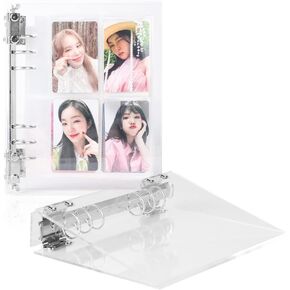 Baskiss Kpop Photocard Binder Cover, Clear Acrylic Card Holder with Snap Button Closure Loose Leaf, A5 Binder for 6 Hole Sleeve Page Refill Insert, Suitable for DIY Planner Notebook