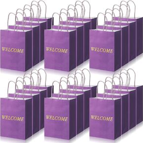 Jexine 100 Pcs Welcome Gift Bags 5.9 x 3.1 x 8.1 inches Kraft Paper Welcome Bags for Wedding, Hotel Guests, Church Visitors, Retail Shopping (Black)
