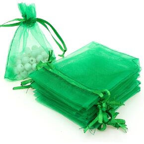 100PCS 4x6inch (10x15cm) Drawstring Organza Jewelry Favor Pouches Wedding Party Festival Gift Bags Candy Bags (Green)