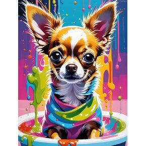 KAYEIUU Diamond Painting Kits for Adults, Animals Diamond Art DIY 5D Chihuahua in Bathtub Round Full Drill Crystal Rhinestone Arts and Crafts Home Wall Decor Colorful Animals Handicrafts 12x16 inch