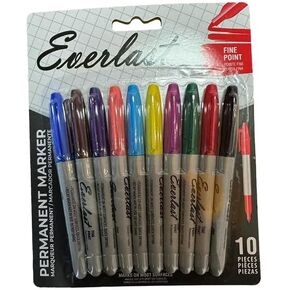 Everlast Permanent Marker, Fine Point, Assorted Colors - Pack of 10 Merchandise Sticker.