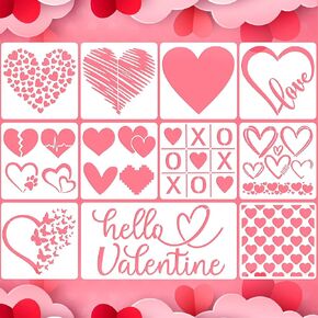 11 Pieces Valentine's Day Painting Stencils Heart Stencil Love Butterfly Reusable Template Plastic Valentine's Day Templates for Painting on Wood Home Crafts Decor
