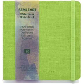 SEMLEART Watercolor Journal 6.49x6.49inches, Cold Press, 30 Sheets, 140lb/300gsm, Acid-Free,Water-Resistant Cover,Ideal for Painting, and Creative Journaling