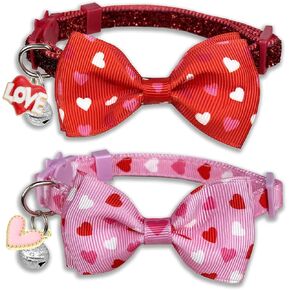 Pohshido Valentine's Day Cat Collar with Bow Tie Bell & Charms Breakaway Heart Design Collar for Male and Female Cats, Adjustable Holiday Kitten Collar for Boys & Girls in Kuwait