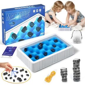 2024 New Magnetic Chess Game Set, Magnetic Stones Chess Game Using String with Chessboard and Punishment Wheel, Strategy Game with Rocks, Family Game Party Game for Kids and Adults