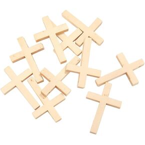50 Pcs Natural Wooden Cross Pendants Mini Cross Beads Craft Wood Cross Unfinished Wooden Cross Ornaments Hanging Cross Charms for Jewelry Making White