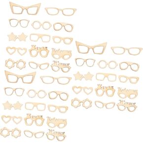 COHEALI 51Pcs Glasses Wood: Chips Wood Glasses Blanks Eyeglasses Charms Pendants Mini Doll Glasses Kids Toy Graffiti Wood Slices DIY Wood Chips Wooden Self Made Child Accessories