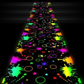 Haull 236 x 39 Inch Neon Light up Dance Floor Aisle Runner Glow in The Dark Blacklight Neon Party Decorations UV Reactive Fluorescent Runner for Holiday Party Favors(Rectangles)