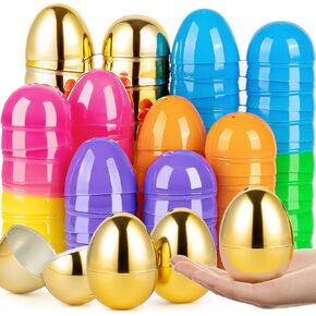36 Count 3.15"Plastic Easter Eggs, 30 Pcs Empty Suprise Eggs 6 Pcs Golden Eggs Bulk, Fillable Eggs with Hinge for Easter Hunt, Basket Stuffers Fillers, Easter Party Favor Decorations