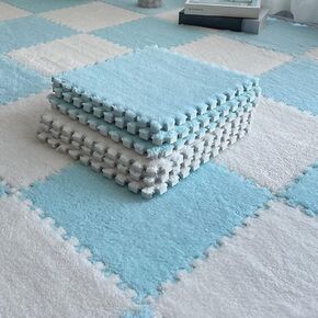 10pcs Plush Puzzle Foam Floor Mat, Soft Fluffy Interlocking Square Foam Tiles Area Rugs Carpet for Parlor Bedroom Decoration(11.8x11.8in, Green&White)