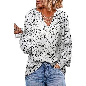 Dokotoo Womens Blouses Fashion Long Sleeve V Neck Casual Chiffon Shirts Tops Summer Outfits Clothes 2024