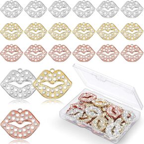 Hicarer 30 Pieces Rhinestone Lip Kiss Charms Crystal Cubic Zirconia Lip Kiss Mouth Pendants for Birthday Wedding Festival Party Engagement Vanlentines Day DIY Bracelet Necklace
