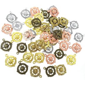 Honbay 50PCS Alloy Compass Charms Pendant Mixed Colors Jewelry Making Charms for Bracelet Necklace DIY Craft Making (5 Color)