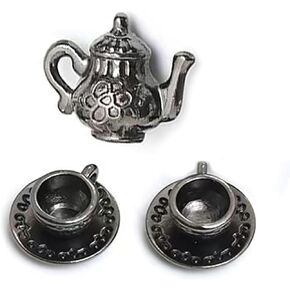 3 Pcs Teapot Tea Cup Set Dollhouse Miniature Tea Cup Set Vintage Coffee Shop Kitchen Accessories,Charm Pendant for Jewelry Making Braclet, DIY Handmade Accessories