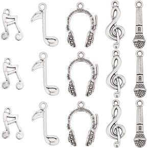SUNNYCLUE 1 Box 90Pcs 5 Styles Music Charms Bulk Musical Notes Charm Tibetan Silver Instrument Mini Symbol Sound Charm for Jewelry Making Charms Supplies DIY Necklace Bracelet Earrings Crafts Adult